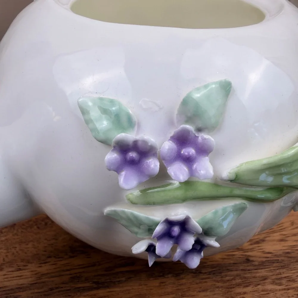 Vintage Daffodil Philippines Bone China Teapot 3D Floral White Yellow Purple